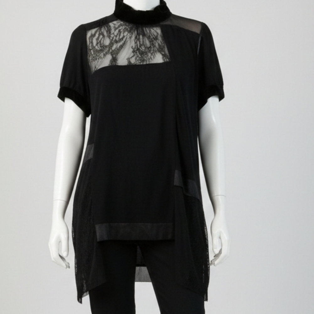 Marc by Marc Jacobs Black Silk Blend Sheer Tunic Top Size Medium